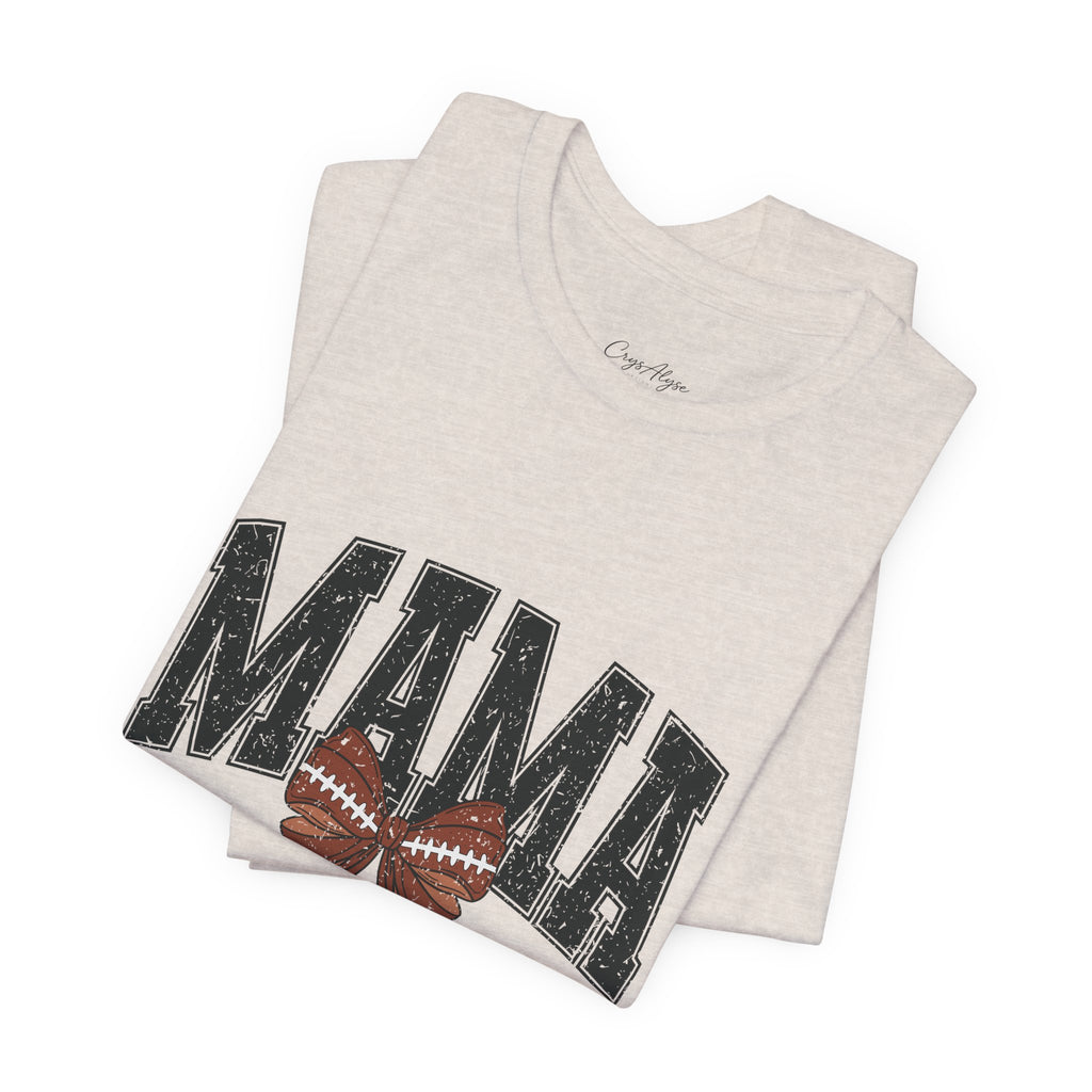Mama Distressed Football Bow Tee