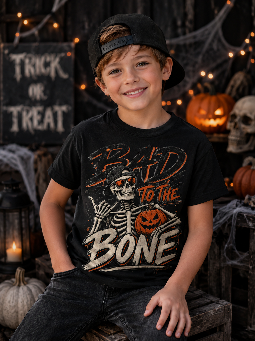 Bad to the Bone Skeleton Halloween Tee