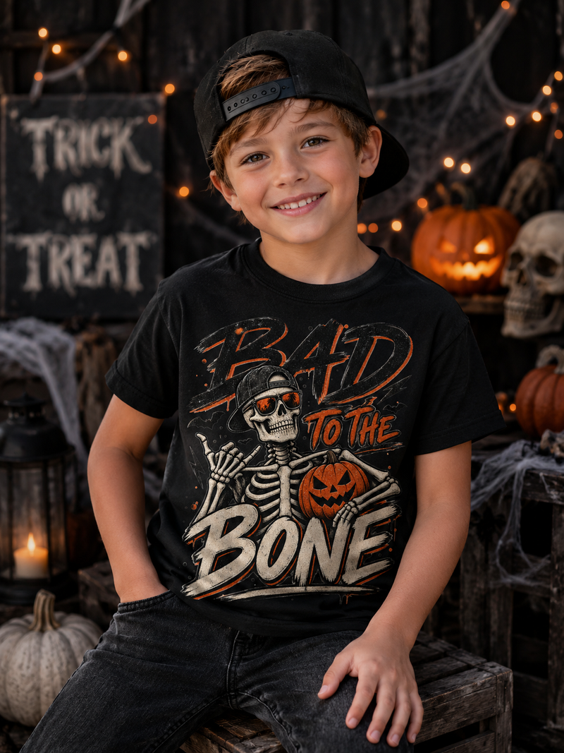 Bad to the Bone Skeleton Halloween Tee